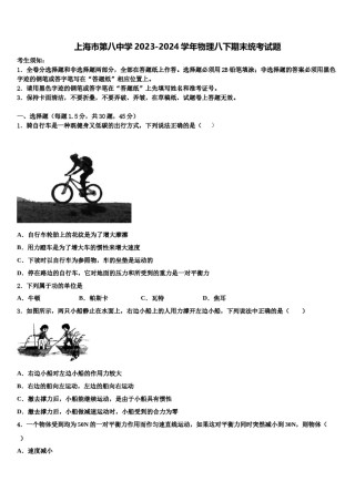 上海市第八中学2023-2024学年物理八下期末统考试题含解析.doc