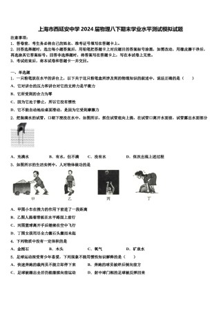 上海市西延安中学2024届物理八下期末学业水平测试模拟试题含解析.doc