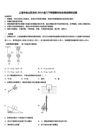 上海市金山区名校2024届八下物理期末综合测试模拟试题含解析.doc