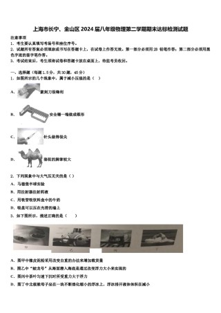 上海市长宁、金山区2024届八年级物理第二学期期末达标检测试题含解析.doc