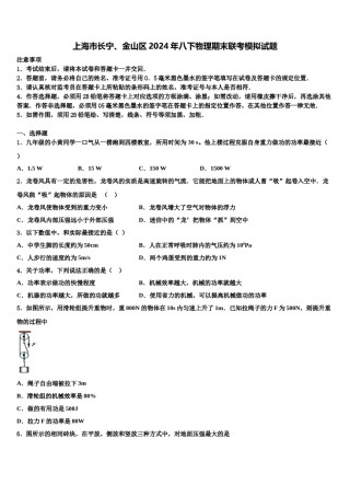 上海市长宁、金山区2024年八下物理期末联考模拟试题含解析.doc