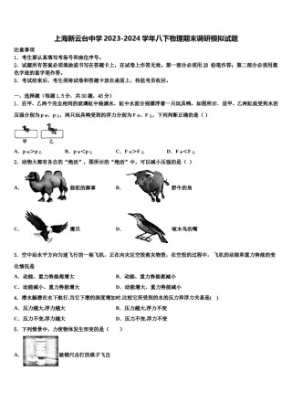 上海新云台中学2023-2024学年八下物理期末调研模拟试题含解析.doc