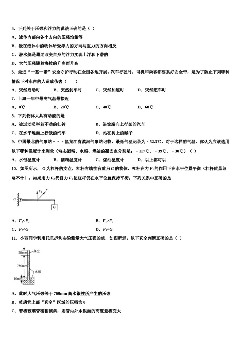 上海杨浦区2024届八年级物理第二学期期末考试模拟试题含解析.doc_第2页