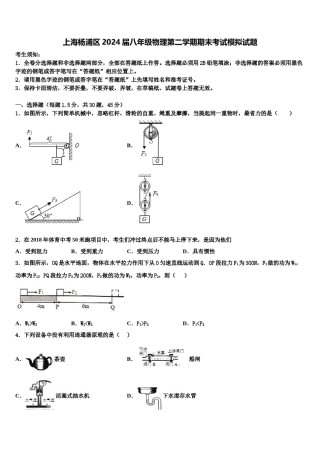 上海杨浦区2024届八年级物理第二学期期末考试模拟试题含解析.doc