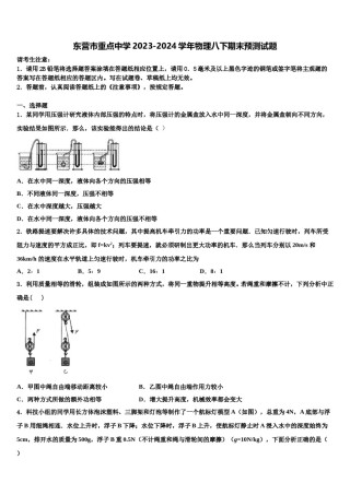 东营市重点中学2023-2024学年物理八下期末预测试题含解析.doc