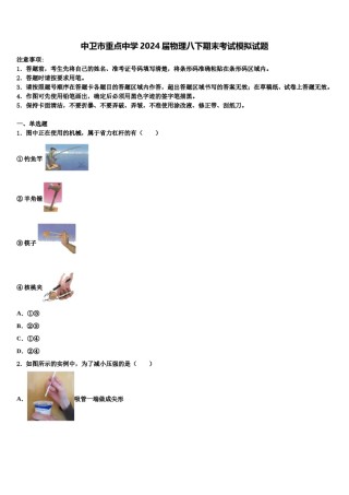 中卫市重点中学2024届物理八下期末考试模拟试题含解析.doc