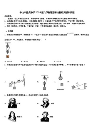 中山市重点中学2024届八下物理期末达标检测模拟试题含解析.doc