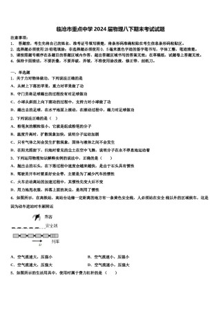 临沧市重点中学2024届物理八下期末考试试题含解析.doc