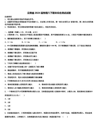 云南省2024届物理八下期末综合测试试题含解析.doc