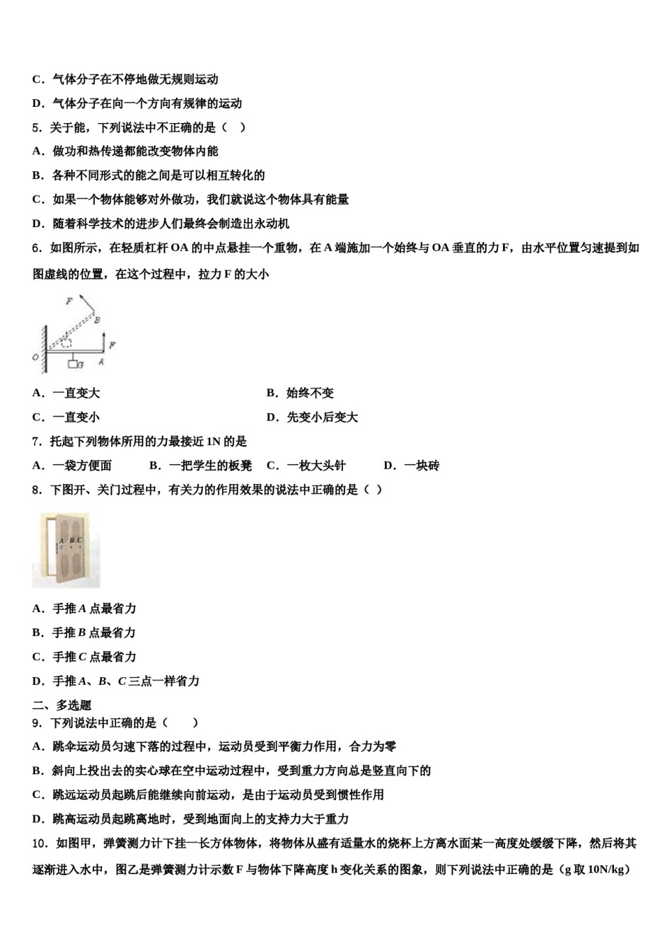 云南省大理州巍山县2024届物理八下期末联考试题含解析.doc_第2页
