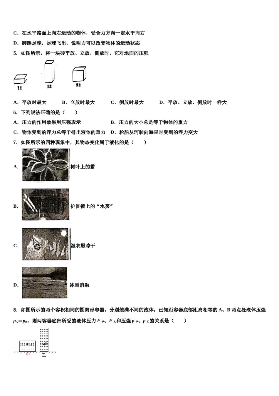 云南省文山市2024届八下物理期末教学质量检测模拟试题含解析.doc_第2页