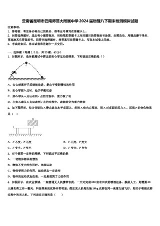 云南省昆明市云南师范大附属中学2024届物理八下期末检测模拟试题含解析.doc
