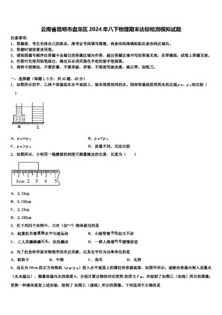 云南省昆明市盘龙区2024年八下物理期末达标检测模拟试题含解析.doc