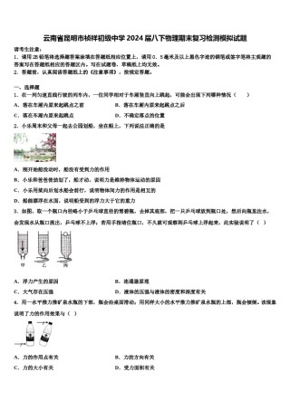 云南省昆明市祯祥初级中学2024届八下物理期末复习检测模拟试题含解析.doc