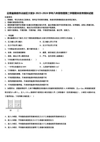 云南省曲靖市沾益区大坡乡2023-2024学年八年级物理第二学期期末统考模拟试题含解析.doc