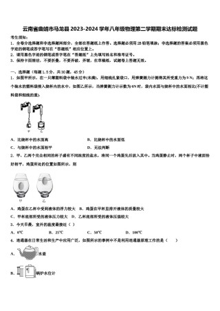 云南省曲靖市马龙县2023-2024学年八年级物理第二学期期末达标检测试题含解析.doc