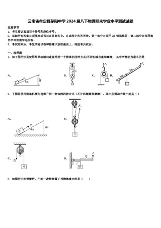 云南省牟定县茅阳中学2024届八下物理期末学业水平测试试题含解析.doc