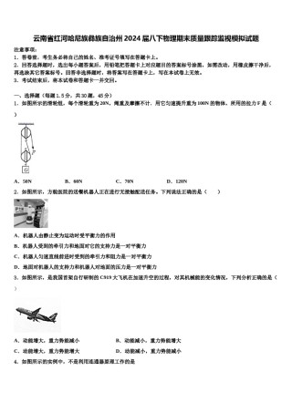 云南省红河哈尼族彝族自治州2024届八下物理期末质量跟踪监视模拟试题含解析.doc