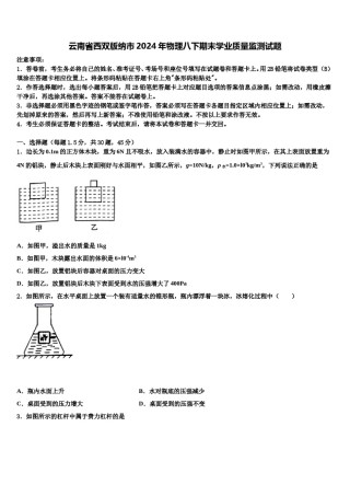 云南省西双版纳市2024年物理八下期末学业质量监测试题含解析.doc