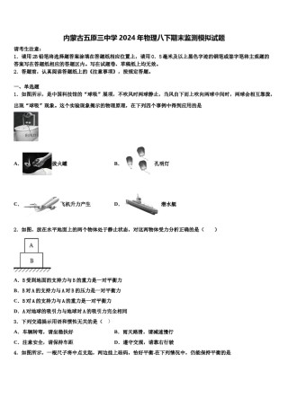 内蒙古五原三中学2024年物理八下期末监测模拟试题含解析.doc
