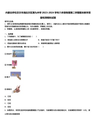 内蒙古呼伦贝尔市海拉尔区第九中学2023-2024学年八年级物理第二学期期末教学质量检测模拟试题含解析.doc