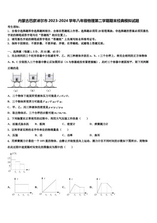 内蒙古巴彦淖尔市2023-2024学年八年级物理第二学期期末经典模拟试题含解析.doc