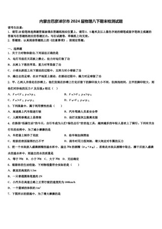内蒙古巴彦淖尔市2024届物理八下期末检测试题含解析.doc