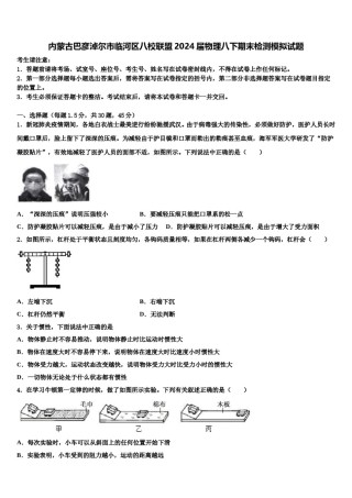 内蒙古巴彦淖尔市临河区八校联盟2024届物理八下期末检测模拟试题含解析.doc