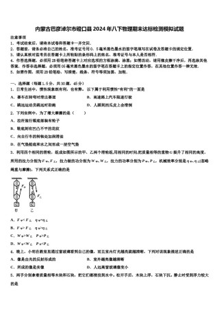 内蒙古巴彦淖尔市磴口县2024年八下物理期末达标检测模拟试题含解析.doc