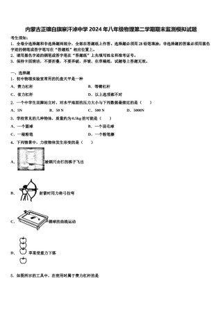内蒙古正镶白旗察汗淖中学2024年八年级物理第二学期期末监测模拟试题含解析.doc