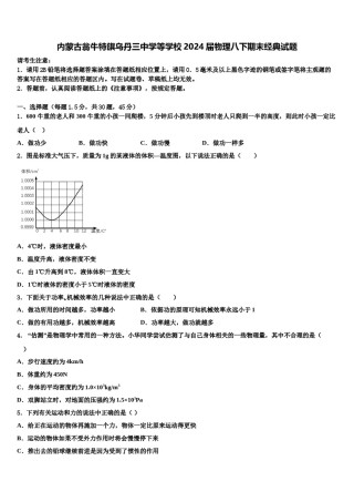 内蒙古翁牛特旗乌丹三中学等学校2024届物理八下期末经典试题含解析.doc