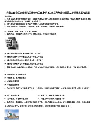 内蒙古自治区兴安盟乌兰浩特市卫东中学2024届八年级物理第二学期期末联考试题含解析.doc