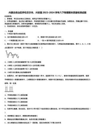 内蒙古自治区呼伦贝尔市、兴安盟2023-2024学年八下物理期末质量检测试题含解析.doc