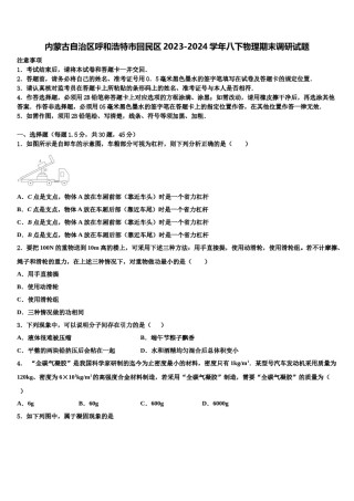 内蒙古自治区呼和浩特市回民区2023-2024学年八下物理期末调研试题含解析.doc
