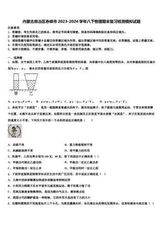 内蒙古自治区赤峰市2023-2024学年八下物理期末复习检测模拟试题含解析.doc