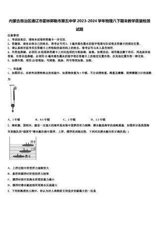 内蒙古自治区通辽市霍林郭勒市第五中学2023-2024学年物理八下期末教学质量检测试题含解析.doc