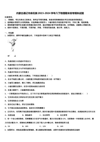 内蒙古通辽市库伦旗2023-2024学年八下物理期末统考模拟试题含解析.doc