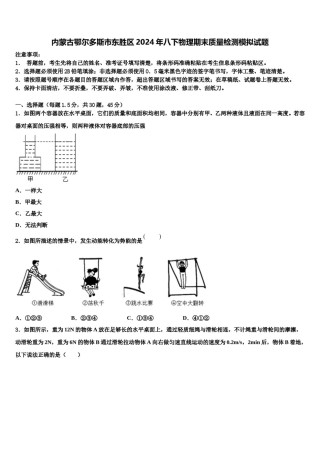 内蒙古鄂尔多斯市东胜区2024年八下物理期末质量检测模拟试题含解析.doc
