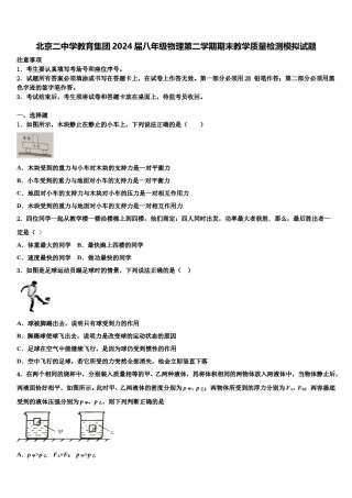 北京二中学教育集团2024届八年级物理第二学期期末教学质量检测模拟试题含解析.doc