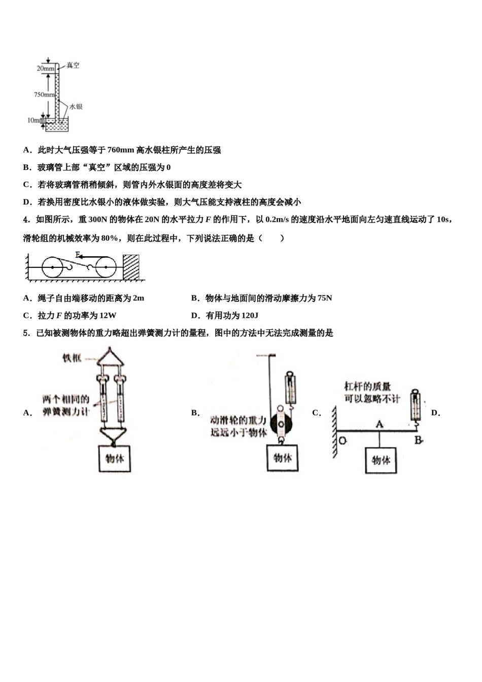 北京大兴北臧村中学2023-2024学年物理八下期末学业水平测试试题含解析.doc_第2页