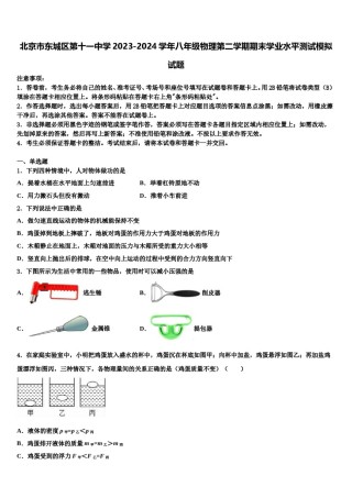 北京市东城区第十一中学2023-2024学年八年级物理第二学期期末学业水平测试模拟试题含解析.doc