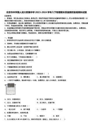 北京市中学国人民大附属中学2023-2024学年八下物理期末质量跟踪监视模拟试题含解析.doc