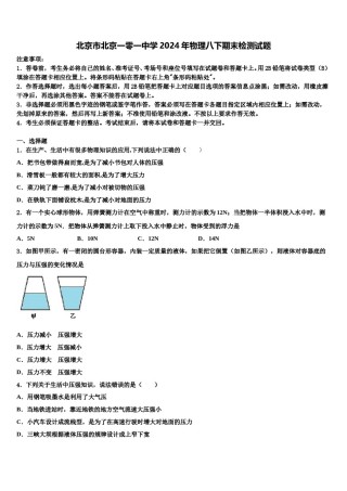 北京市北京一零一中学2024年物理八下期末检测试题含解析.doc