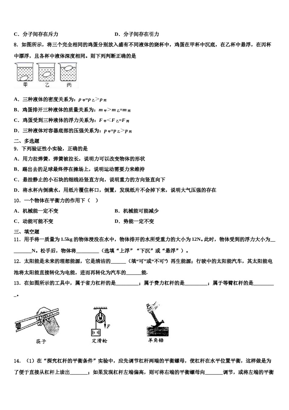 北京市北京市十一学校2023-2024学年八年级物理第二学期期末检测模拟试题含解析.doc_第3页