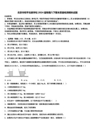 北京市和平北路学校2024届物理八下期末质量检测模拟试题含解析.doc