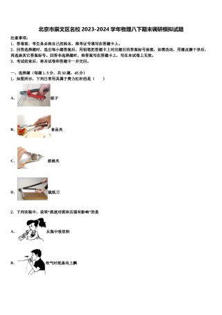 北京市崇文区名校2023-2024学年物理八下期末调研模拟试题含解析.doc