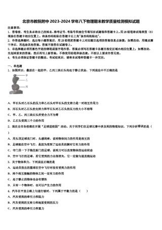 北京市教院附中2023-2024学年八下物理期末教学质量检测模拟试题含解析.doc