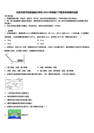 北京市昌平区新道临川学校2024年物理八下期末检测模拟试题含解析.doc