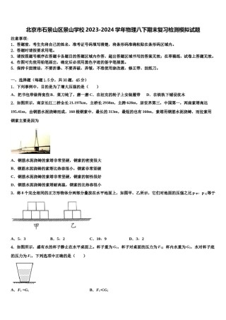北京市石景山区景山学校2023-2024学年物理八下期末复习检测模拟试题含解析.doc