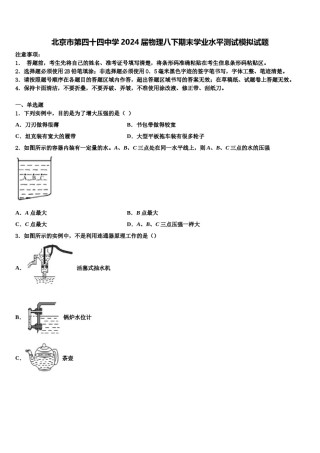 北京市第四十四中学2024届物理八下期末学业水平测试模拟试题含解析.doc